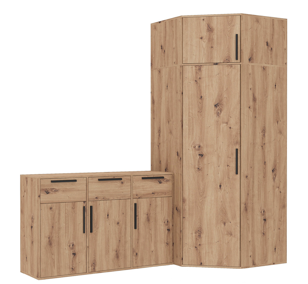 Zestaw mebli ARTI T wysoka szafa narożna z komodą