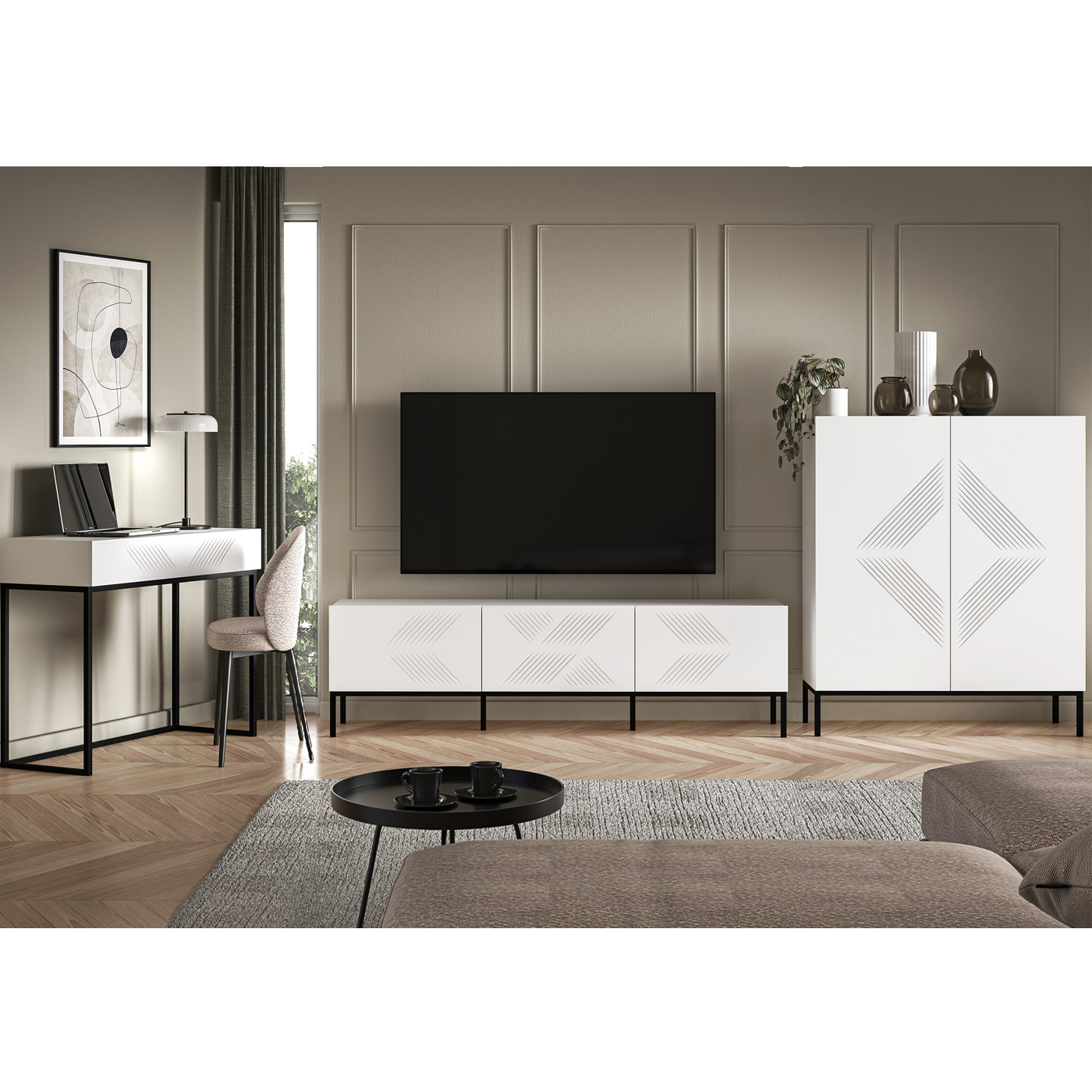 zestaw nowoczesny frezowany Clearing 1P rtv duża komoda konsola