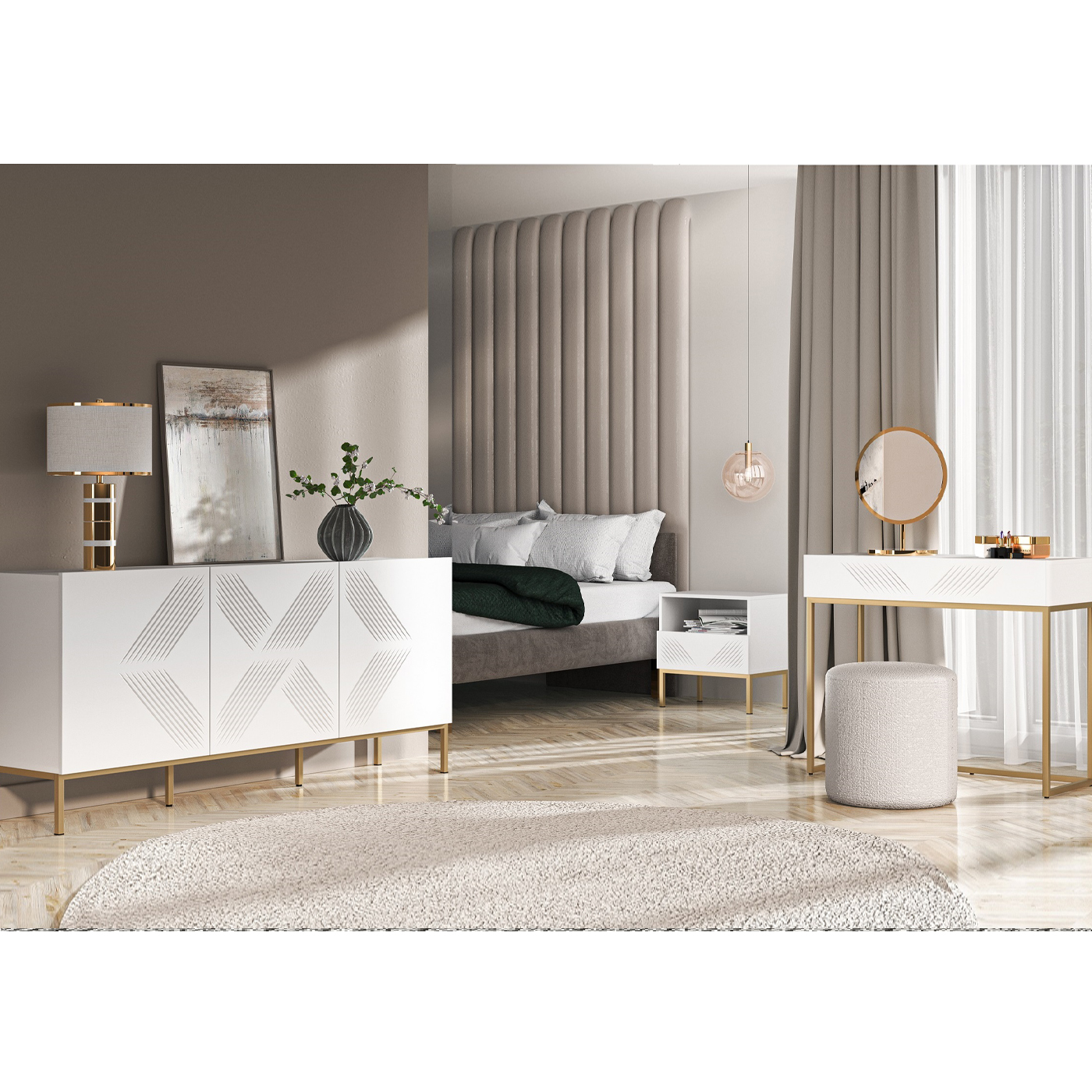 zestaw na płozach - nóżkach Clearing 2P komoda toaletka szafka biała