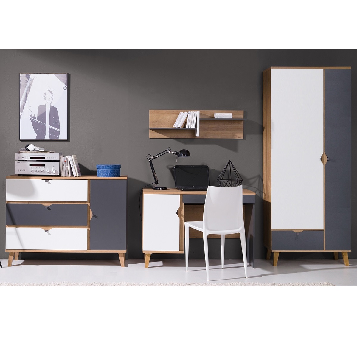 zestaw mebli młodzieżowych dziecięcych Memone D biurko komoda szafa