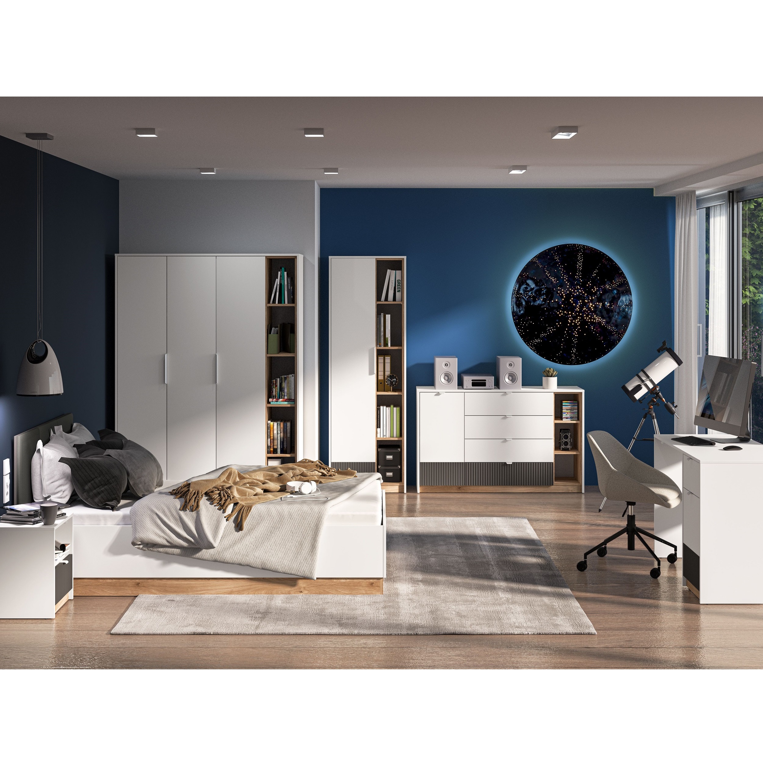 zestaw młodzieżowy dzieci Torino 1 duże łóżko szafa biurko komoda regał