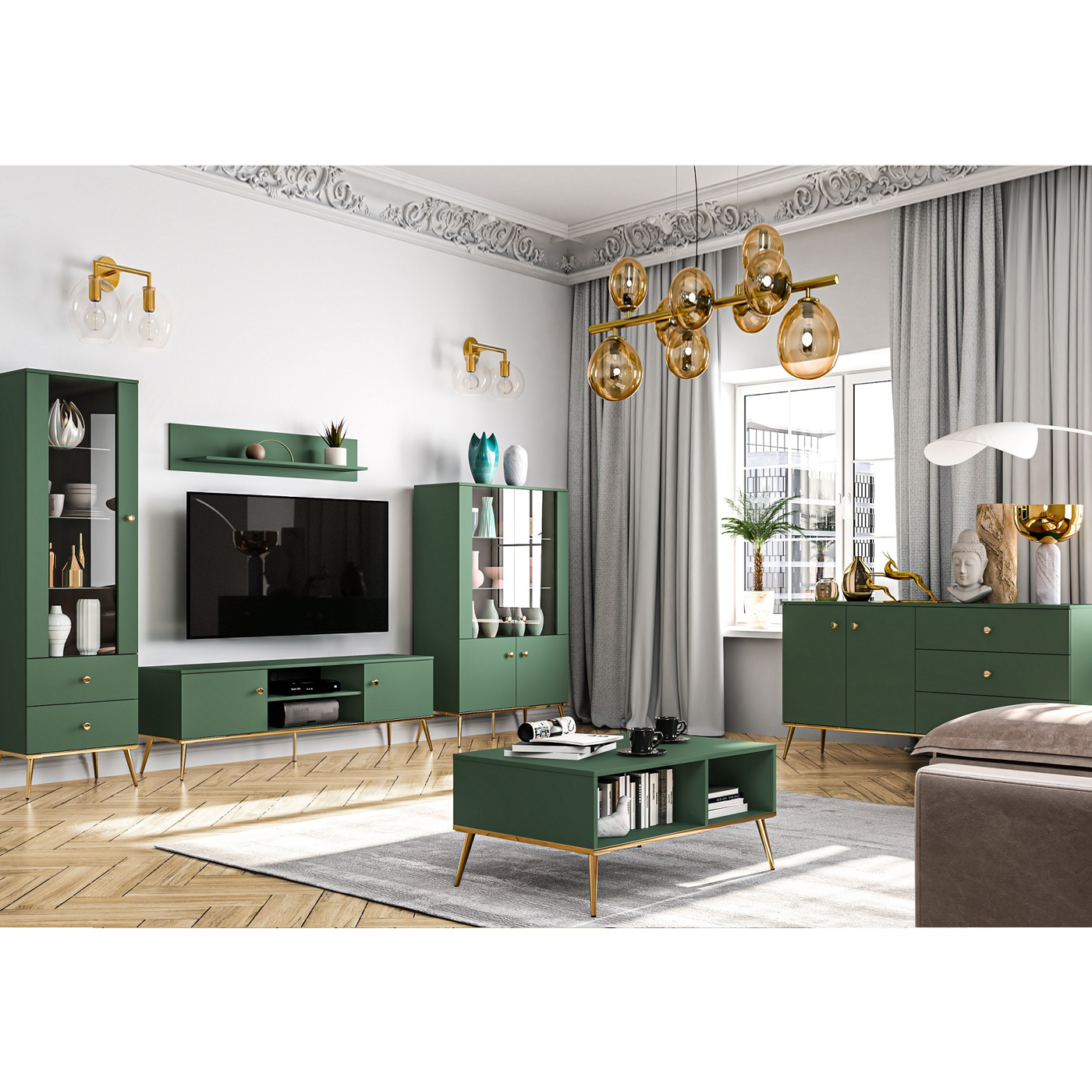 zestaw nowoczesny Forest 1 meblościanka telewizyjna komoda witryna