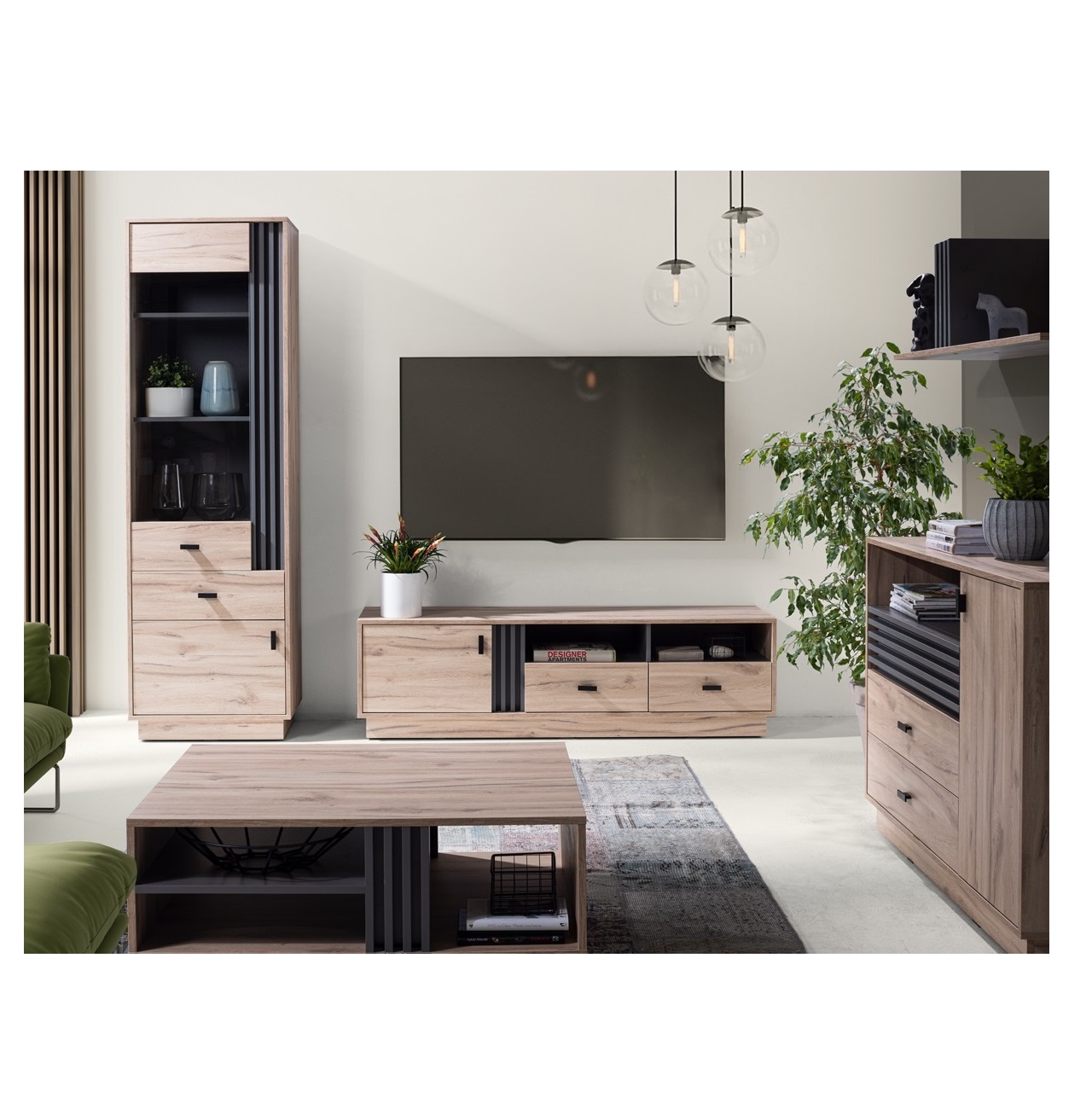 zestaw mebli pokojowych Allmo 1 witryna komoda rtv ława komplet