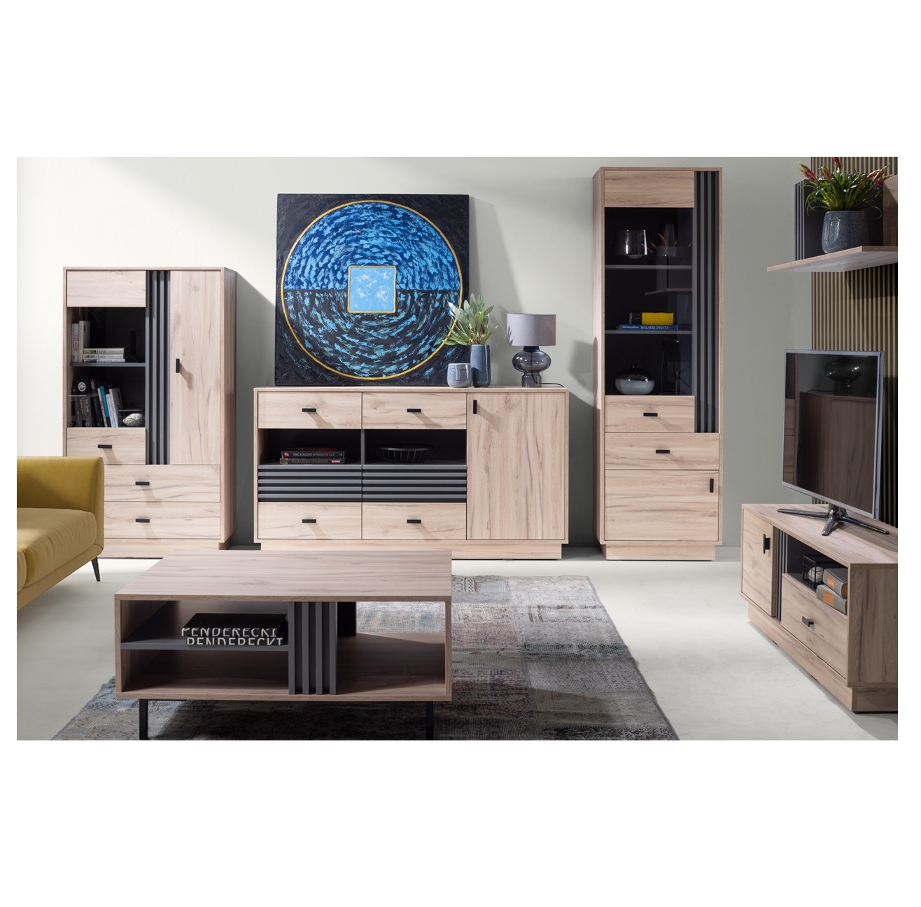 zestaw pokojowy Allmo 2 witryka rtv komoda ława meblościanka komplet