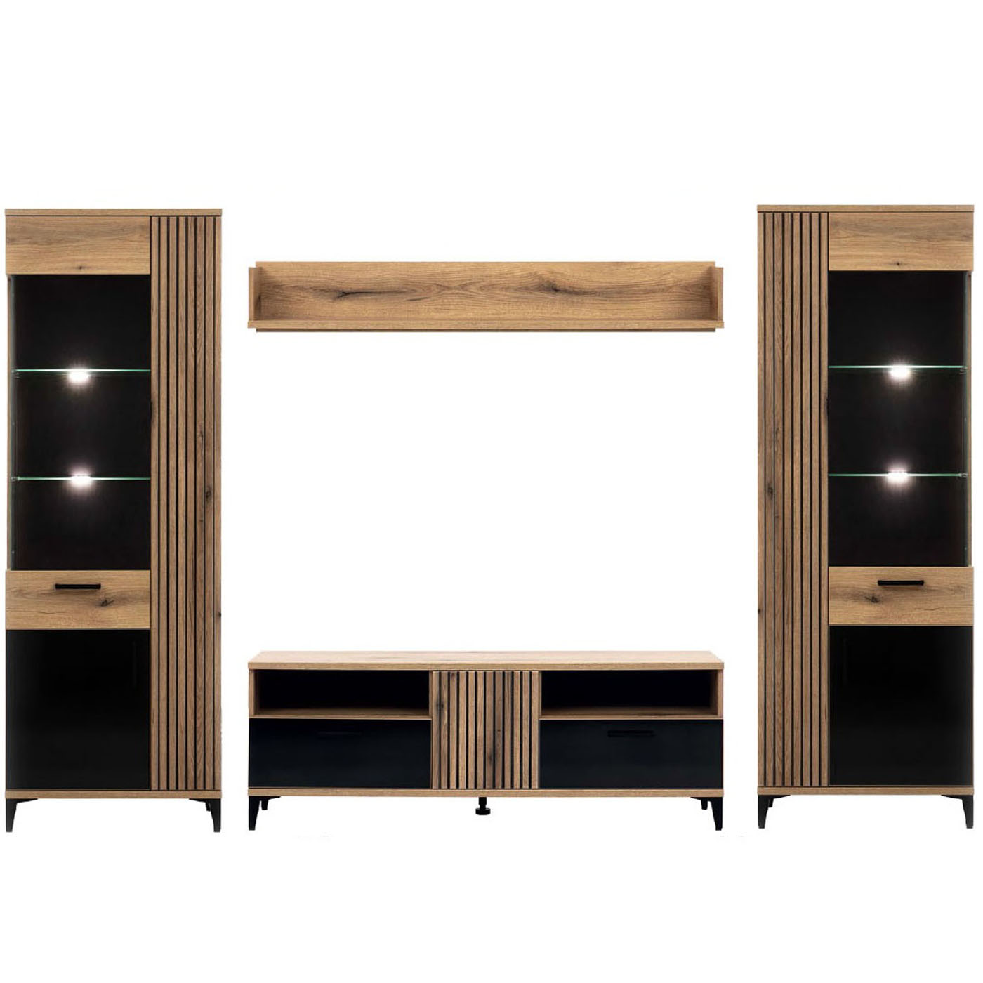 zestaw meblościanka rtv Aris F loft czarna + dąb do pokoju salonu