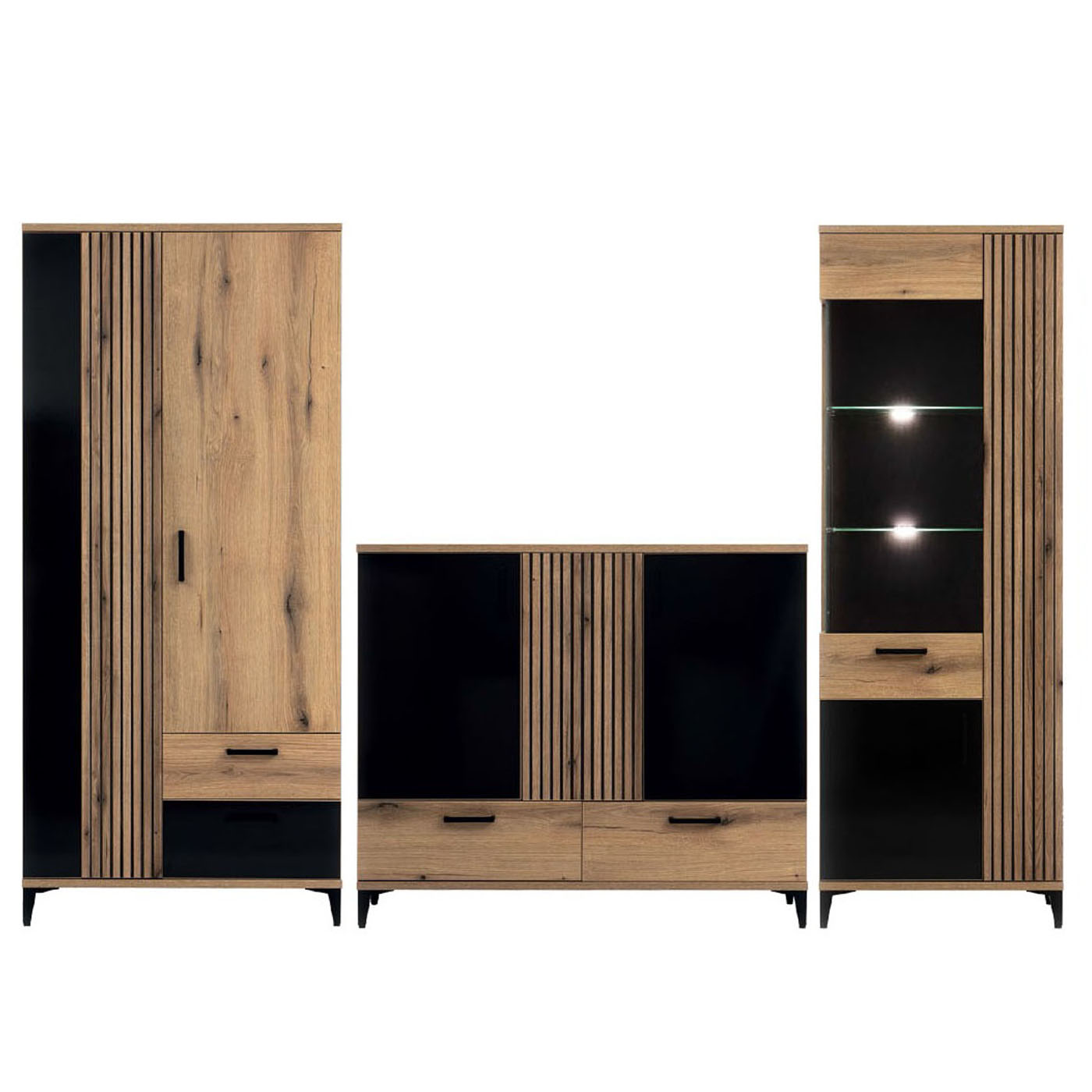 zestaw komplet loft Aris J witryna komoda szafa meblościanka