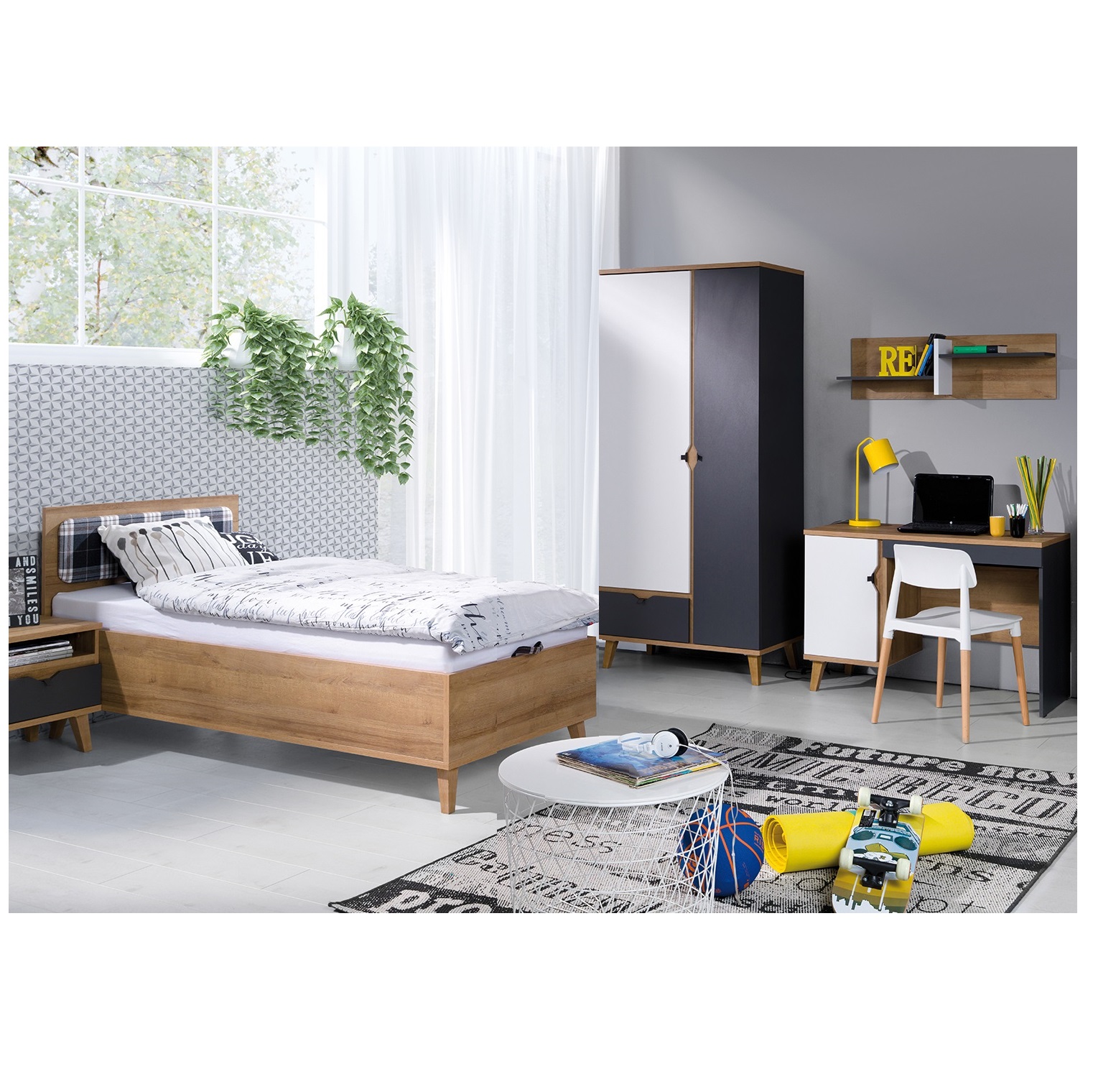 zestaw mebli młodzieżowych dzieci Memone 3 łóżko biurko szafa półka