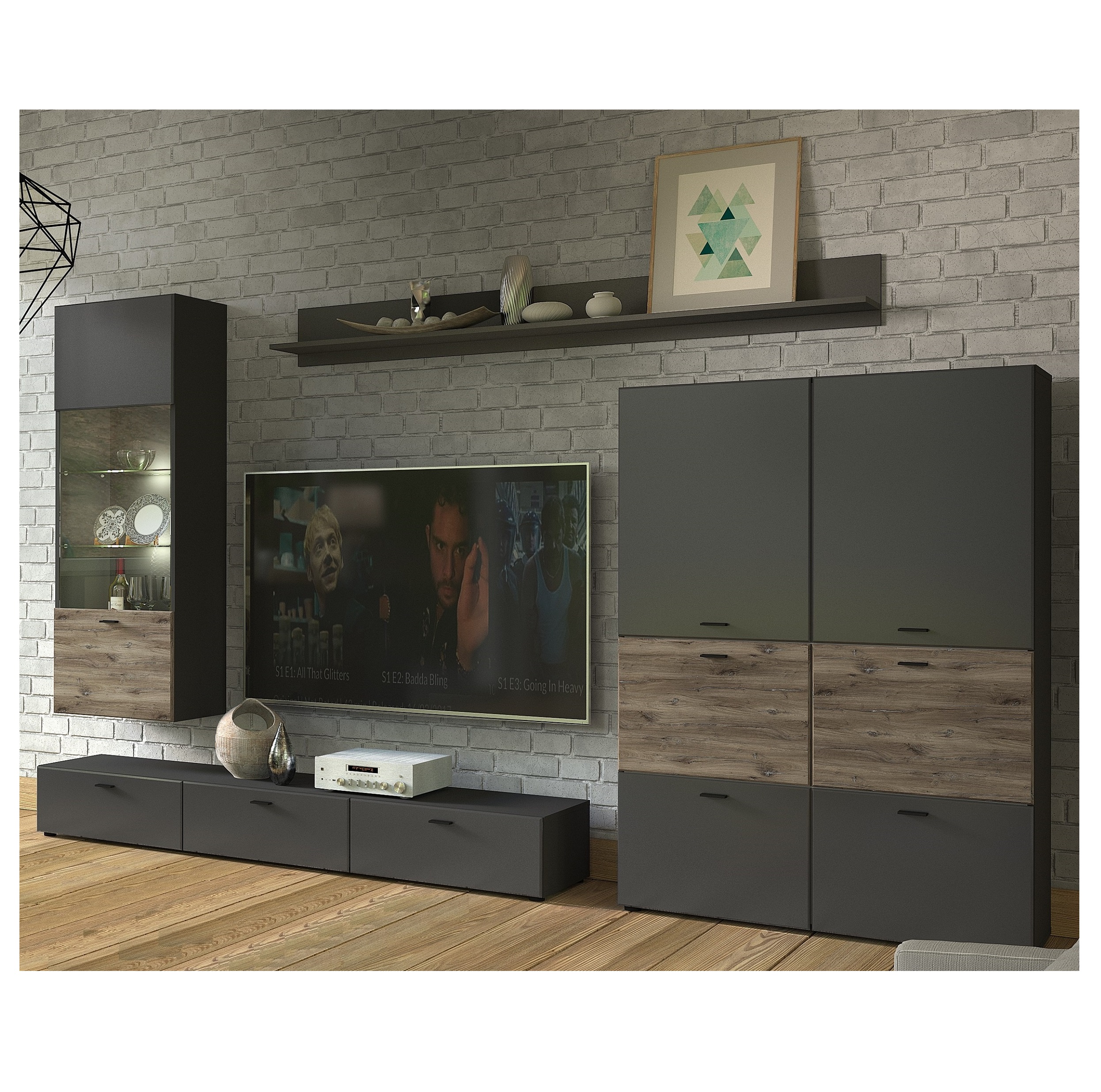 Zestaw mebli pokojowych Mila 1 meblościanka grafit