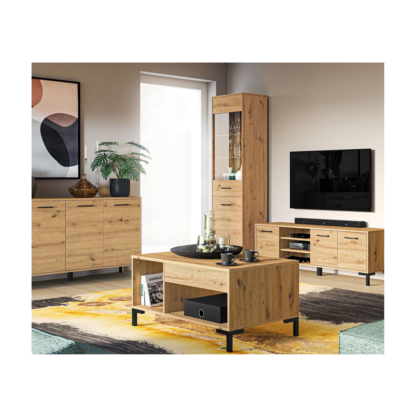 zestaw mebli na nóżkach Nevio 11 komoda rtv szafka witryna ława loft