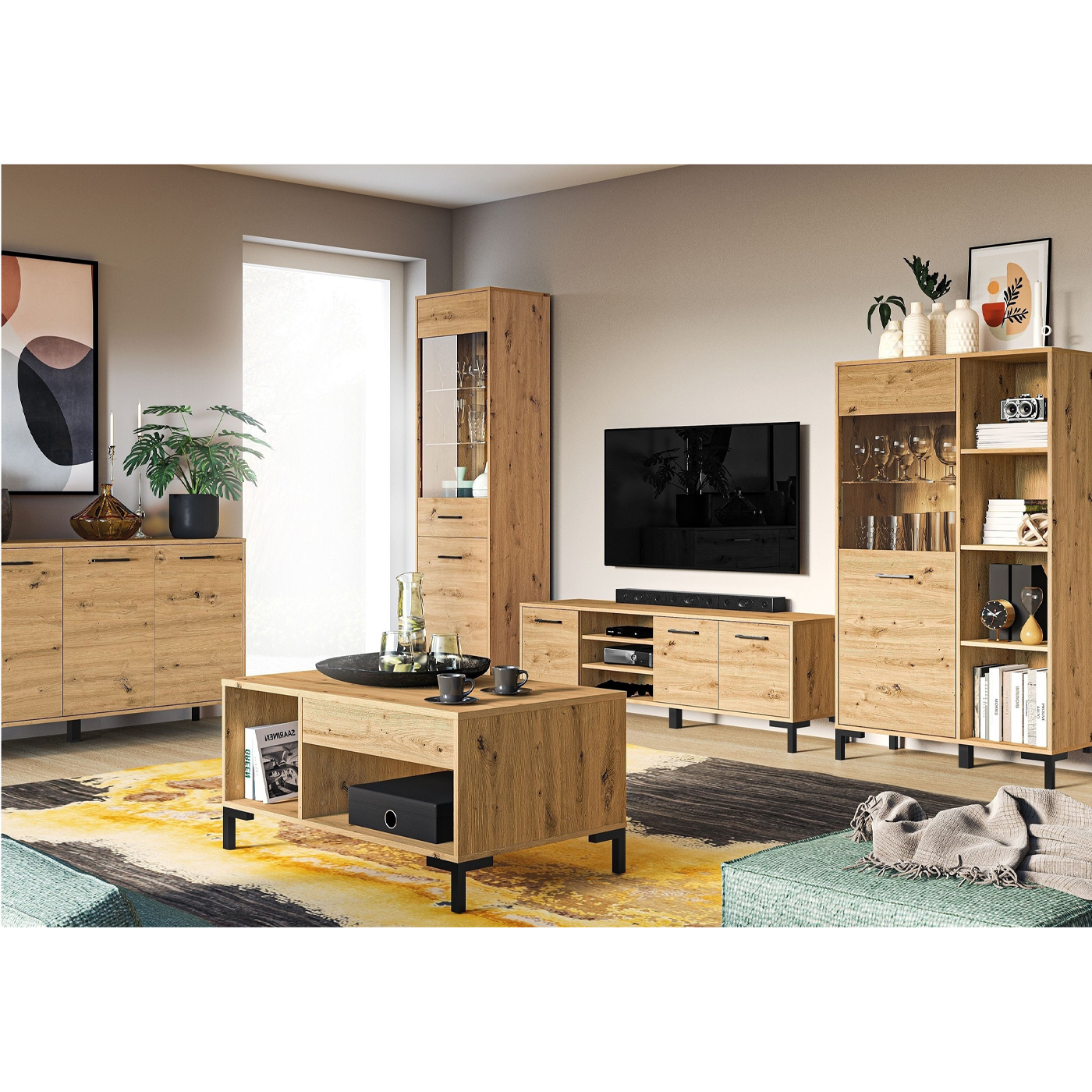 zestaw duży komplet loft Nevio 14 komoda rtv witryna ława do pokoju