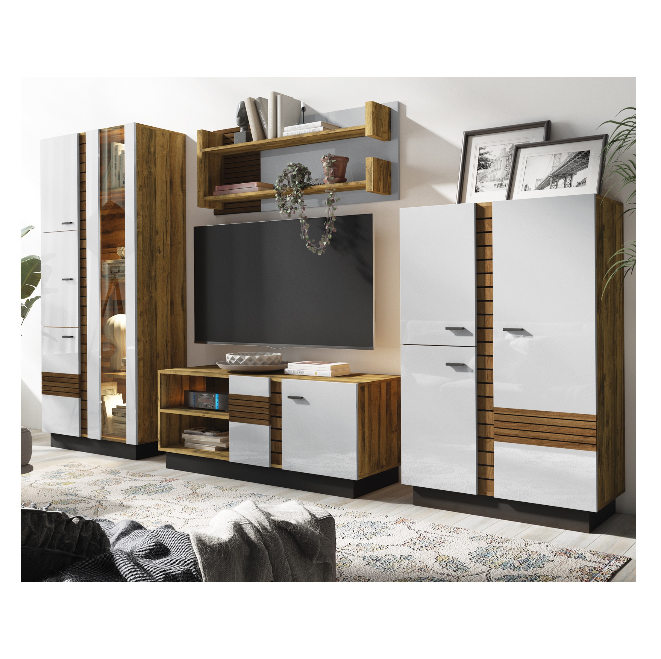 Meblościanka Val Gardena zestaw A orzech latte połysk