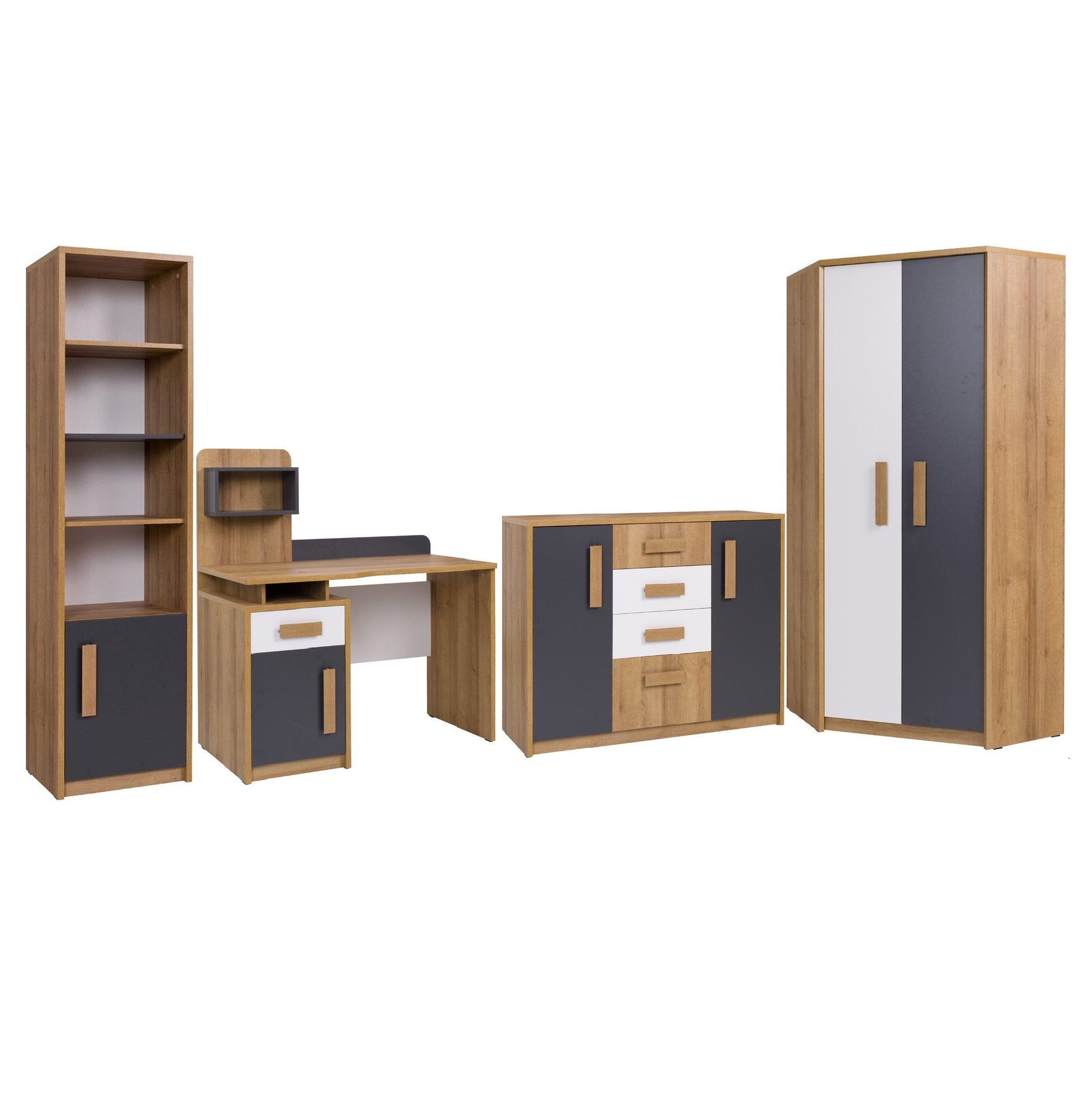 zestaw komplet Quatro E regał biurko komoda rogową narożna szafa