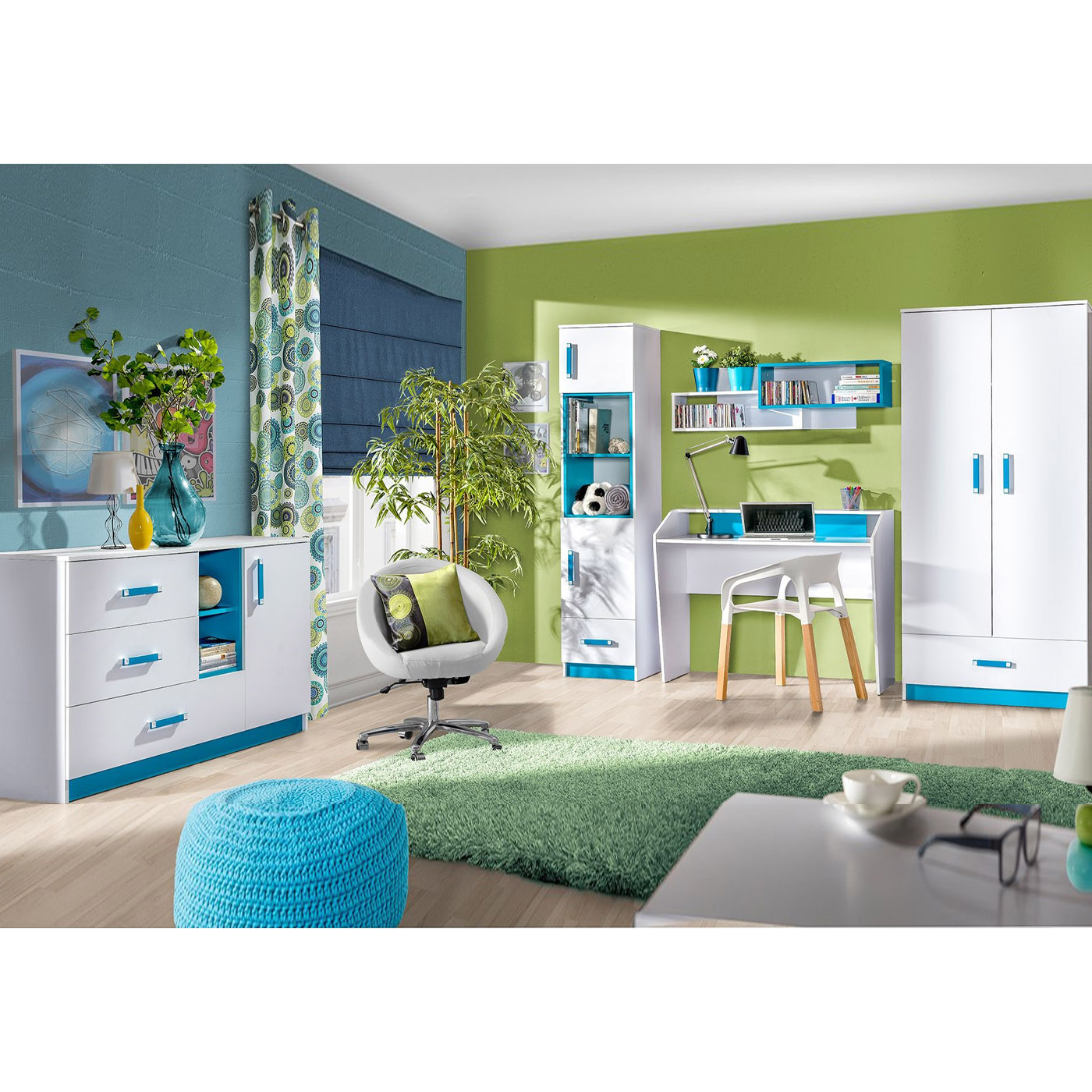 Zestaw duży młodzieży dzieci Trafiko 2 biurko komoda szafa biała