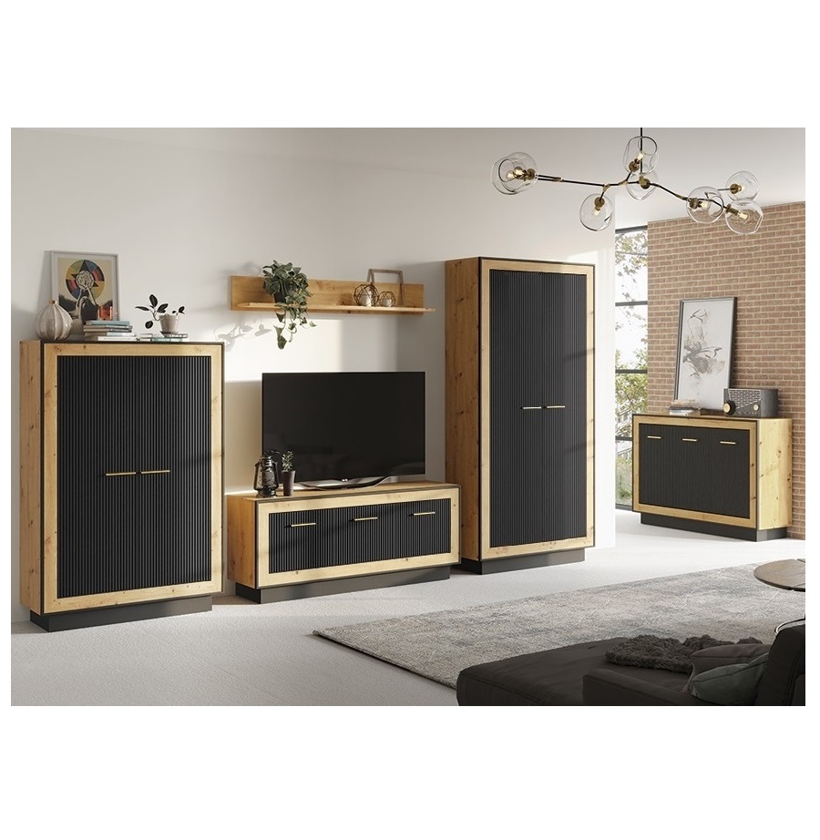zestaw mebli Fox 1 dąb artisan / hunton / czarny segment meblościanka komplet do pokoju salonu