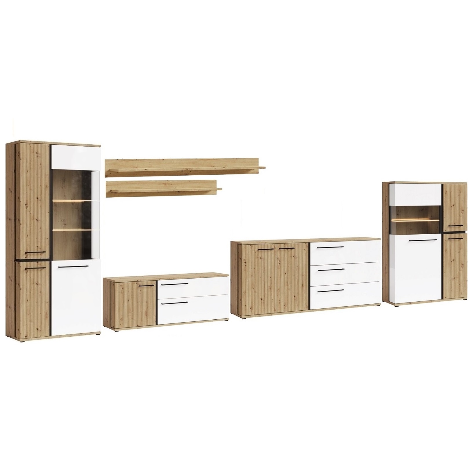 zestaw mebli w połysku ryflowane frezowane Molto A 2 duża meblościanka nowoczesna komplet do salonu pokoju