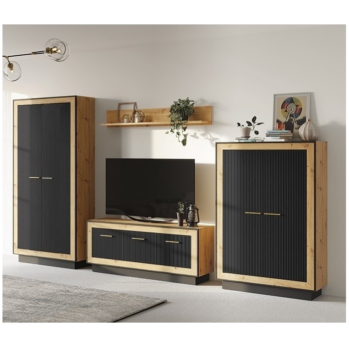 zestaw mebli Fox 3 dąb artisan / hunton / czarny komplet segment meblościanka do pokoju salonu