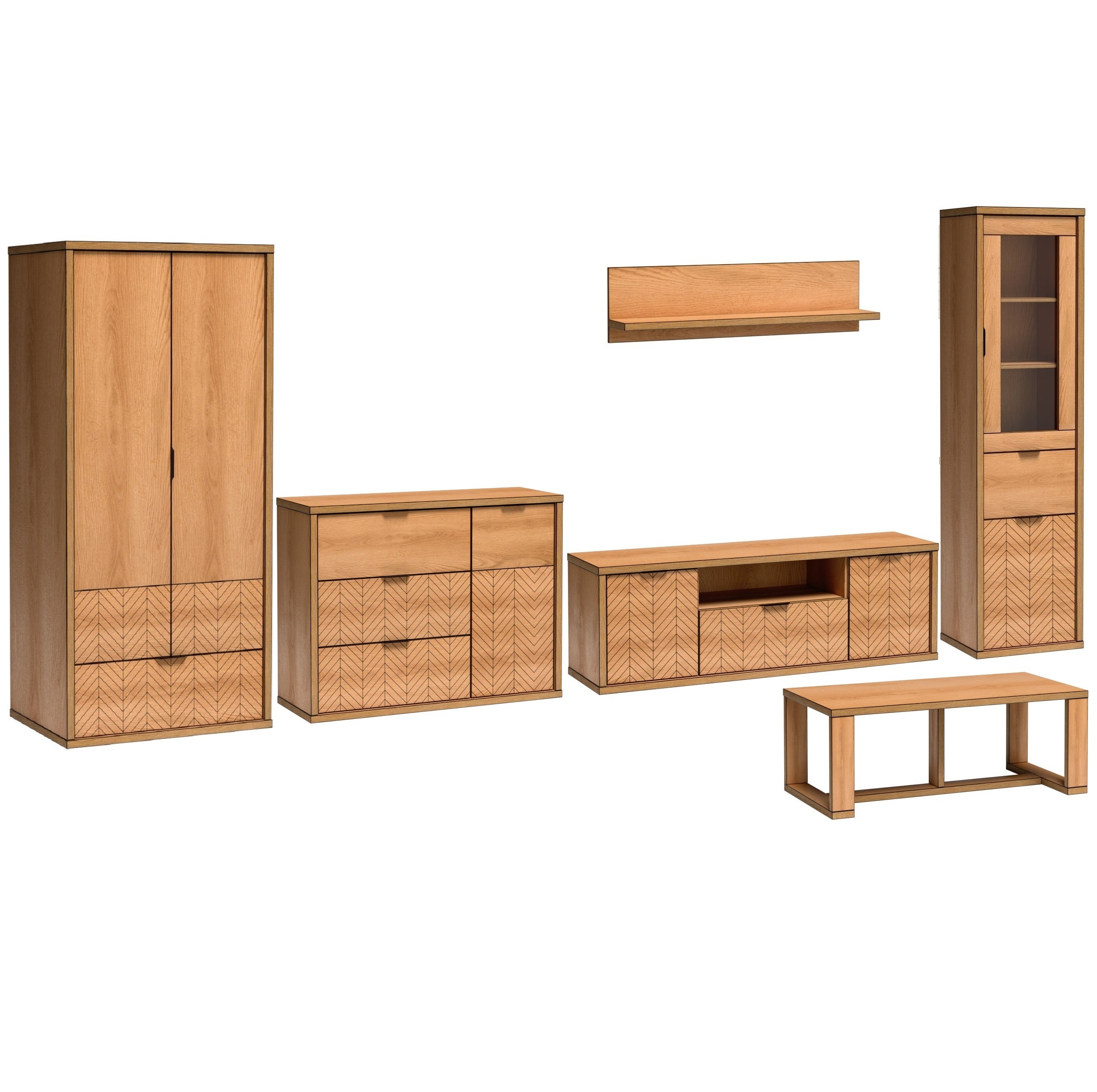 zestaw nowoczesna meblościanka Fonti B komoda rtv witryna ława loft