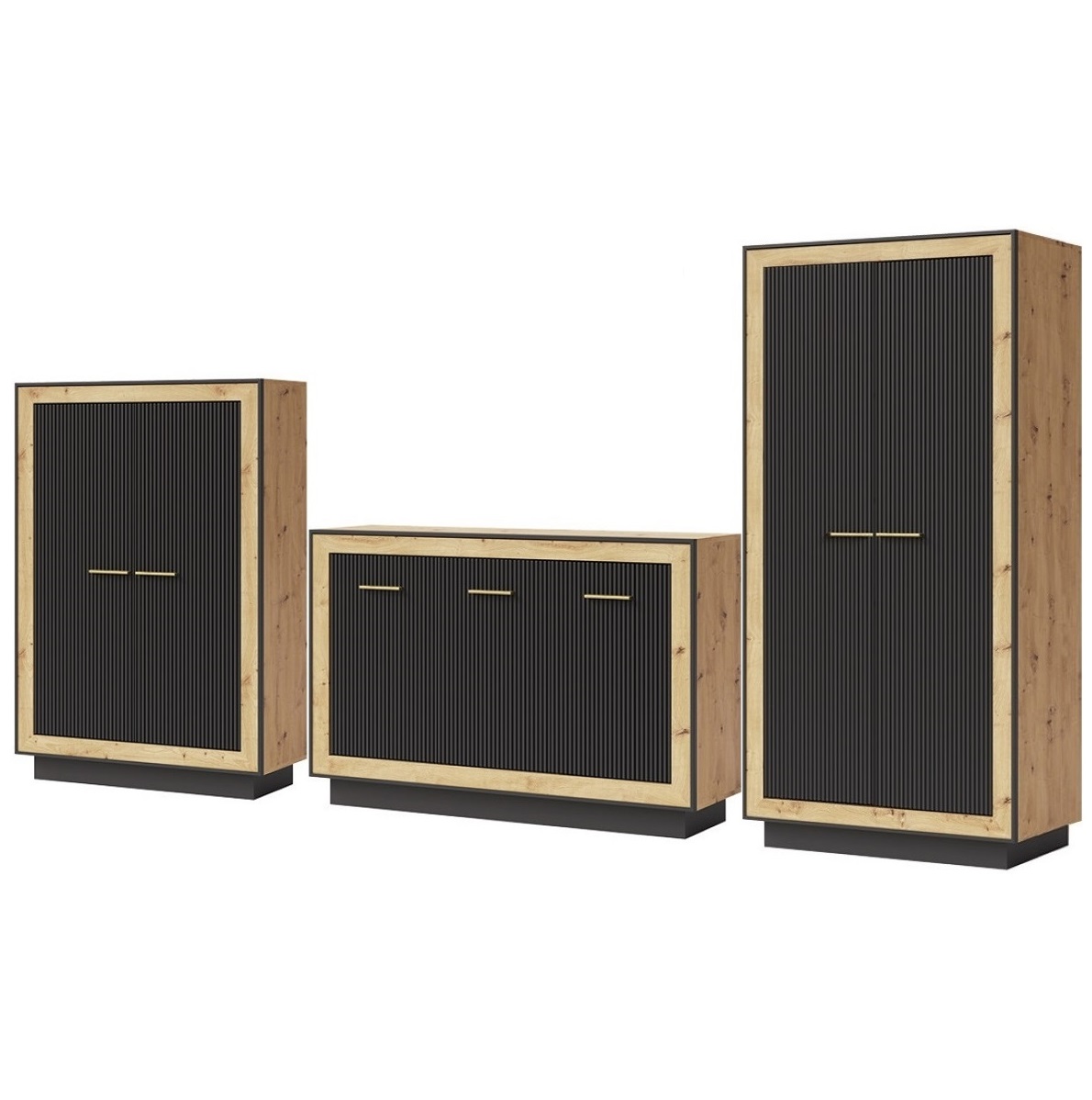 zestaw mebli Fox B dąb artisan / hunton / czarny meblościanka segment komplet do pokoju salonu sypialni