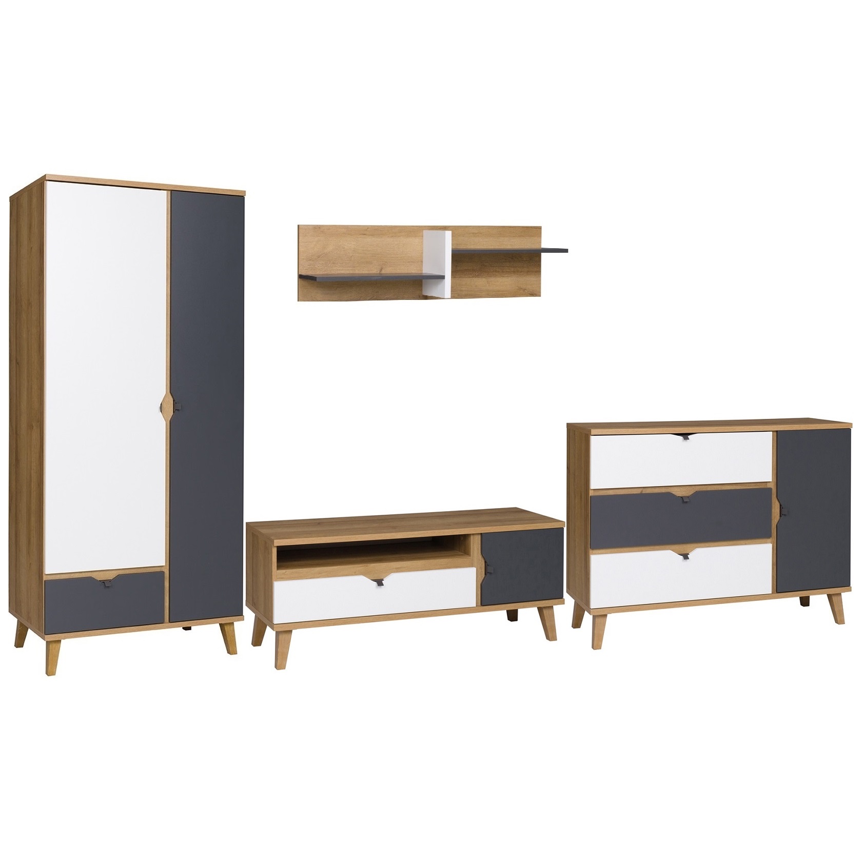 zestaw meblościanka rtv na nogach Memone I szafa komoda rtv szafka