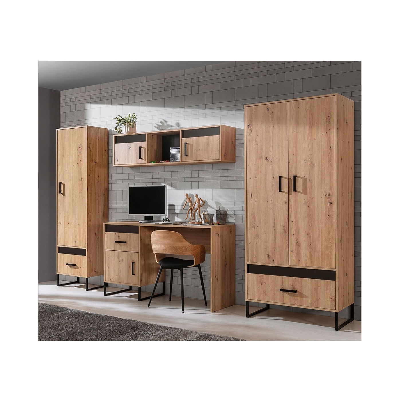 zestaw młodzieżowa meblościanka Lamelix G biurko regał szafa loft