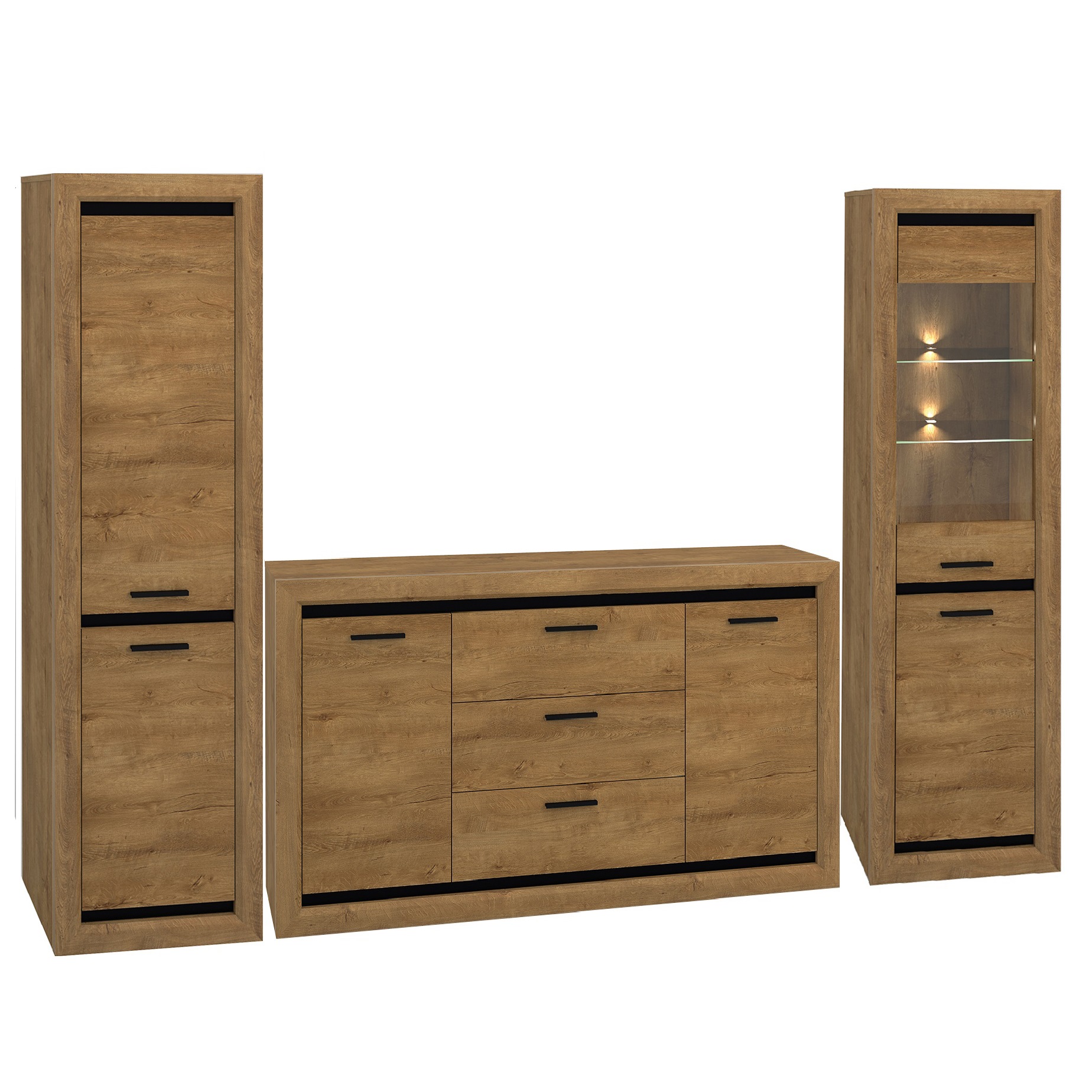 Zestaw mebli pokojowych Baltica F komoda witryna szafa z półkami