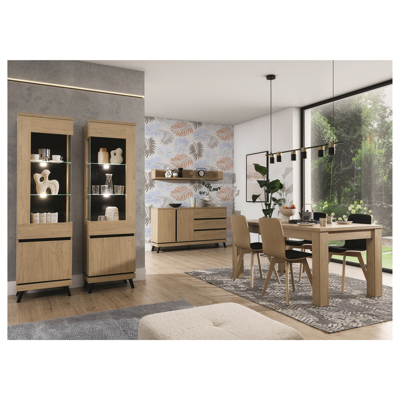 zestaw mebli pokojowych komplet Ate 2 witryna komoda stół półka