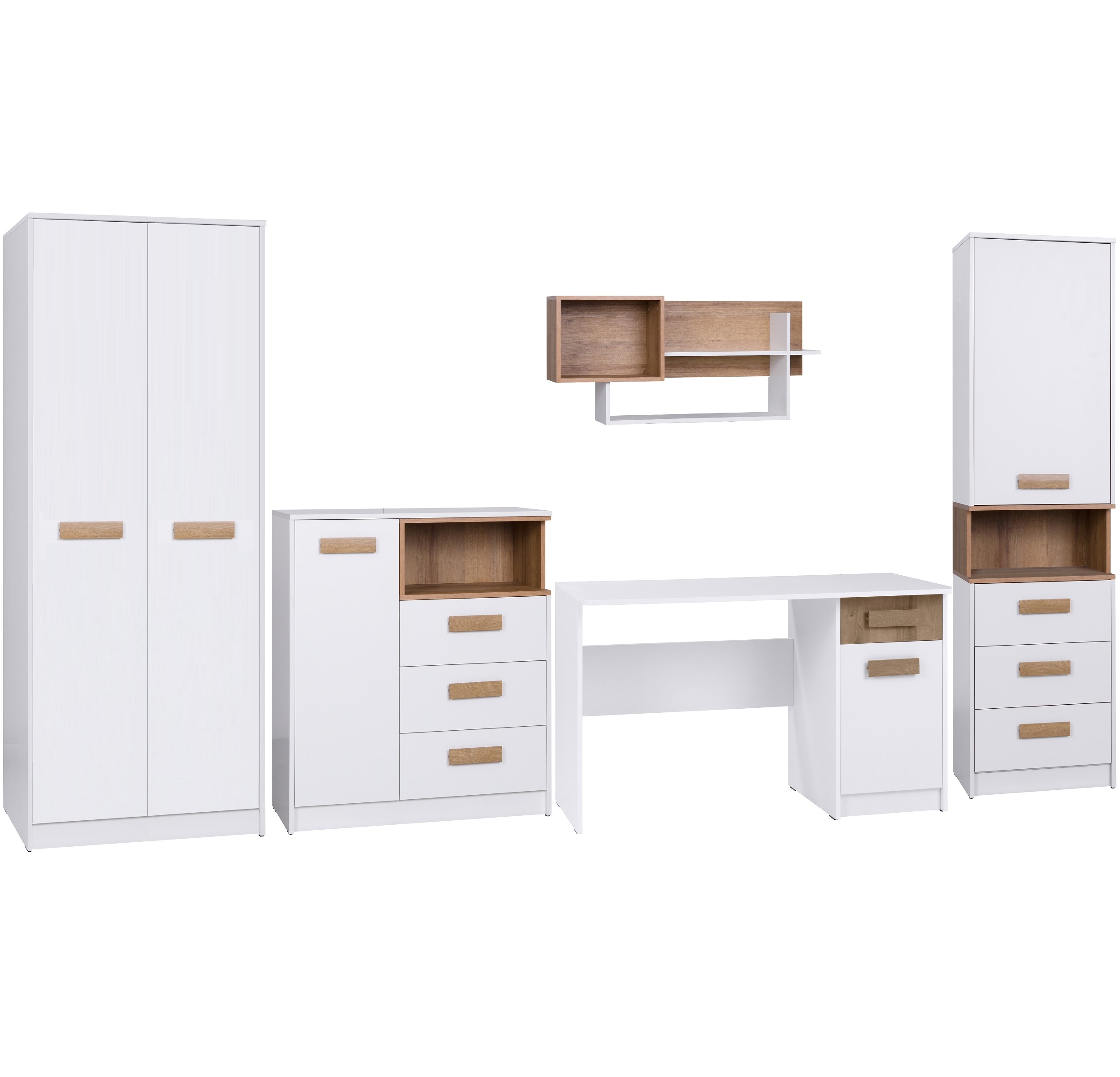 zestaw mebli młodzieżowych Grant T biurko komoda regał szafa biała